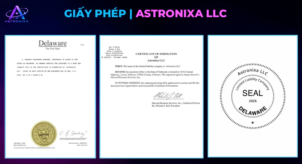 Giấy phép thành lập Astronixa LLC bang Delaware
